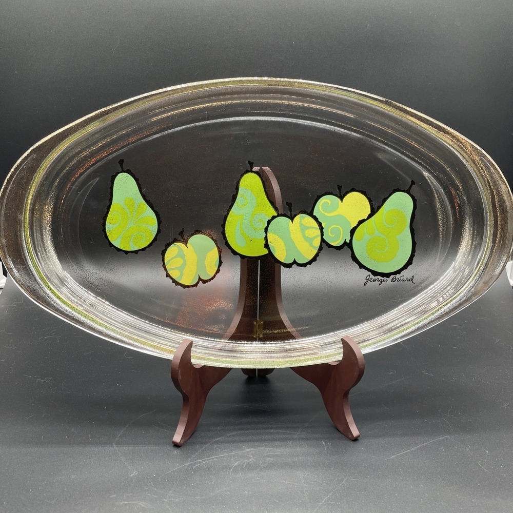 Vintage Georges Briard Pyrex Glass Platter Mid Century Modern Pear Apples MCM